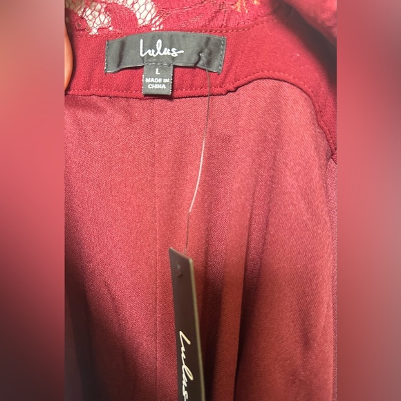 NWT! Lulu's Kiska Burgundy Lace Wide-Leg Jumpsuit. Large - Picture 5 of 6